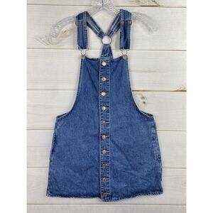 FOREVER 21 Denim Jumper Dress Womens M Blue Jean Button Front Halter Back Y2K